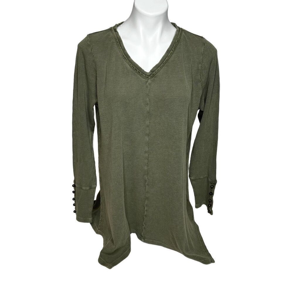 Soft Surroundings NWT olive green long sleeve Gwen waffle top size L